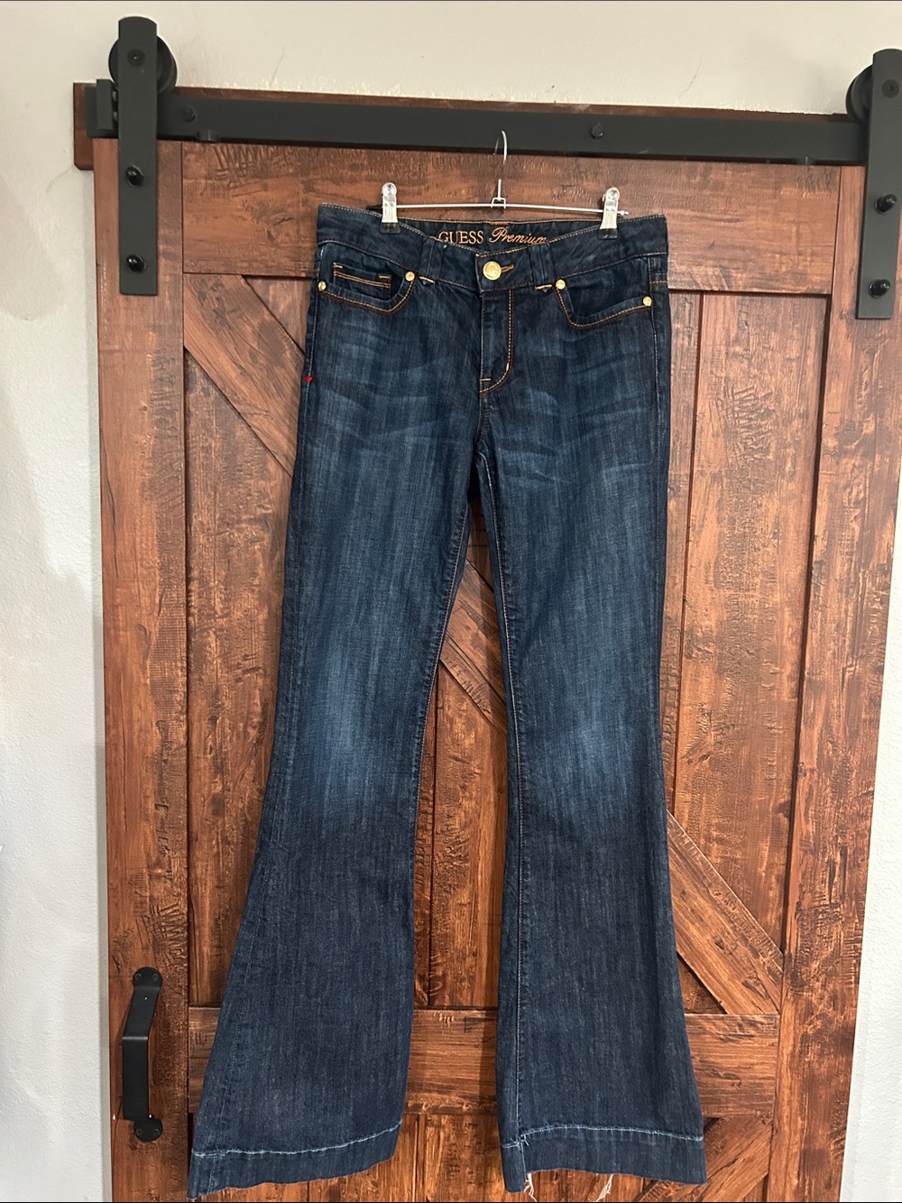 GUESS Dark Blue Flare Jeans with Gold-Tone Hardware